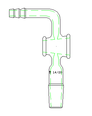 A381420,90°抽氣接頭,具四氟節(jié)門,磨口:14/20