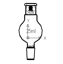 D281025 連續(xù)蒸餾球（KUGELROHR BULB） 容積(mL)25 磨口14/20 外徑(mm)42 總高(mm)98