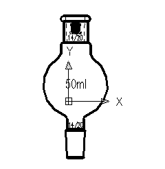 D281050 連續(xù)蒸餾球（KUGELROHR BULB） 容積(mL)50 磨口14/20 外徑(mm)48 總高(mm)105