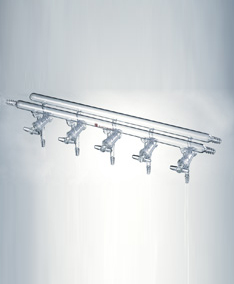 M431004,雙排管真空氣體分配器，空心玻璃節(jié)門,4,375mm,3小咀,左右前右后