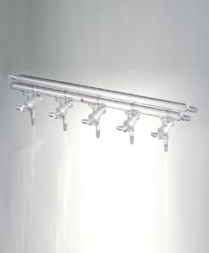 M451004,雙排管真空氣體分配器，空心玻璃節(jié)門,4,375mm,3小咀,右前左右后